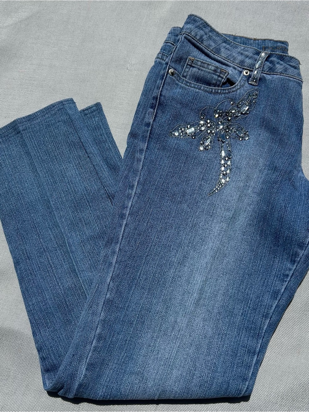 Embellished Boom Boom Jeans Straight-Leg Ankle Jeans
